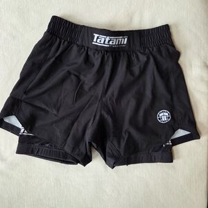 NWT Tatami Fightwear Dual Layer Grappling Black Shorts For Jiu Jitsu